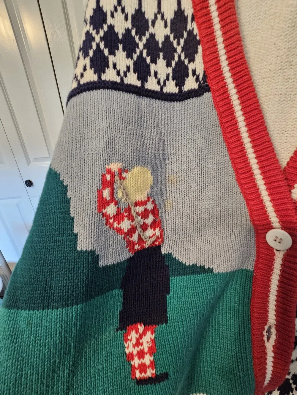 Eddie Bauer 90's Vintage Mixed-Pattern Golf Cardigan Sweater